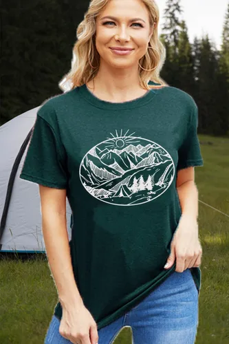 Miniatura 10 de Camisetas sin mangas de senderismo y montaña para mujer, divertidas camisetas de entrenamiento con gráficos de pino y amanecer, camisetas de verano