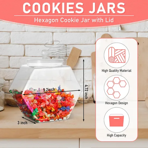 Miniatura 2 de EBOOT 4 tarros de plástico de 29 onzas para galletas de caramelo para encimera de cocina, tarro hexagonal con tapa, recipientes transparentes