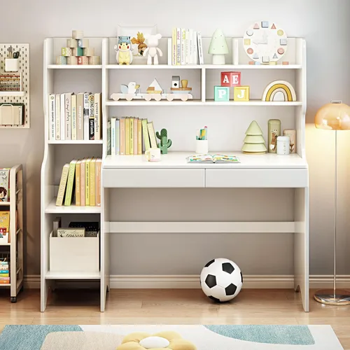 Miniatura 9 de Escritorio para niños, mesa para niños con cajones y estantería, escritorio de madera para niños, estación de trabajo de computadora de aprendizaje