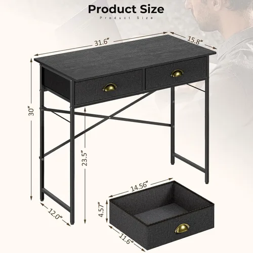 Miniatura 2 de DAOUTIME - Escritorio negro para escribir para dormitorio de niños, escritorio pequeño de 31.5 pulgadas para computadora para espacios pequeños