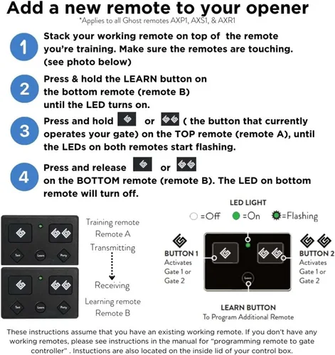 Miniatura 4 de Ghost Controls - Control remoto de 3 botones, resistente al agua, auténtico AXR1 para abridores de puerta automáticos