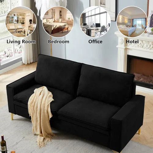 Miniatura 7 de mikibama Sofá jacquard de 78.54 pulgadas para sala de estar, sofás modernos de mediados de siglo con patas de metal dorado, sofá suave armado de 3
