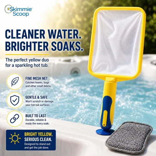 Miniatura 3 de The Skimmie Scoop - Espumador de mano patentado con red de malla fina para spa, bañera de hidromasaje, inmersión fría y limpieza de piscinas Amarillo