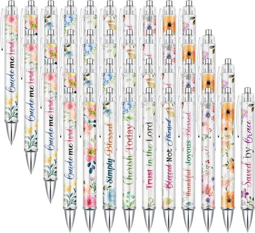 Miniatura 8 de Sabary 20 bolígrafos con versículo bíblico, con frases inspiradoras de flores cristianas, divertidos bolígrafos retráctiles de tinta para oficina