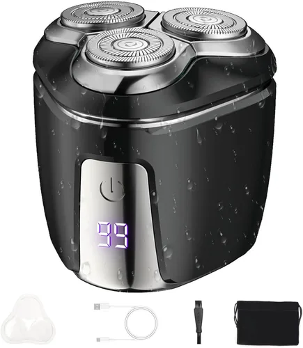 Afeitadora eléctrica de cabeza para hombres, mini maquinilla de afeitar eléctrica portátil, máquina de afeitar giratoria recargable, kit de aseo de