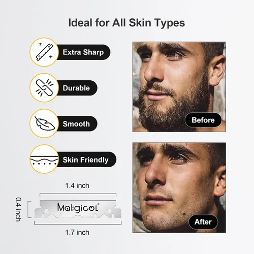 Miniatura 6 de Repuestos de cuchillas de afeitar de un solo filo – 500 unidades de cuchillas de afeitar rectas de platino premium suecas para hombres – Afeitado