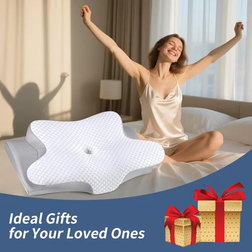 Miniatura 7 de Almohada cervical para dormir - Almohada ergonómica para dormir de lado para alivio del dolor, almohada cervical contorneada para soporte del Blanco