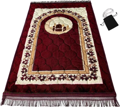 Miniatura 8 de Alfombra de oración musulmana islámica, muy gruesa, para hombres y mujeres, con cuentas de oración islámica, para viajes de Eid, Ramadán, suave