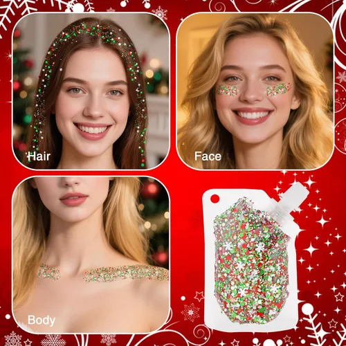 Miniatura 4 de MEICOLY Purpurina facial de Navidad, purpurina navideña para el cabello para niños y mujeres, regalos de relleno de calcetines, maquillaje
