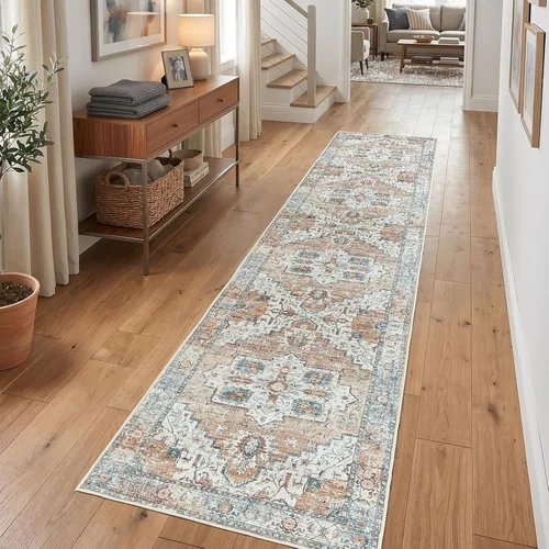 Miniatura 37 de jinchan Alfombra de área pequeña lavable floral vintage, alfombra de entrada simétrica de medio círculo de 2 x 3, alfombra de entrada suave de pelo