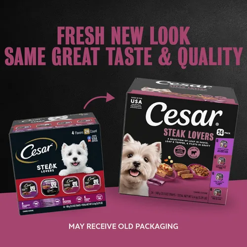 Miniatura 2 de Cesar - Comida húmeda para perros amantes de los filetes, para adultos, comida húmeda para perros con carne real, bandejas de 3.5 onzas fáciles