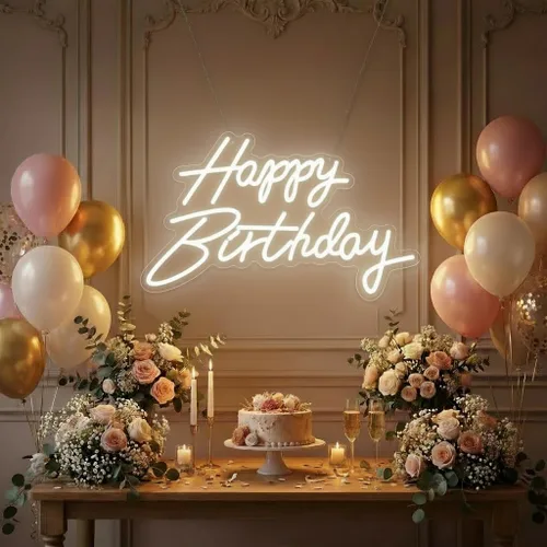 HMT - Letrero de neón con texto en inglés "Happy Birthday", alimentado por USB, de 19.6 x 11.8 pulgadas, letrero grande con luz LED para telón de