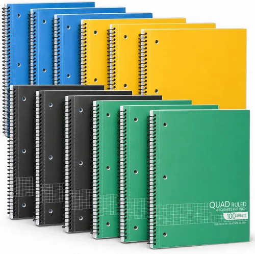 Cuaderno de espiral de papel cuadriculado, cuadrícula cuadriculada, páginas perforadas, 10.5 x 8 pulgadas, 1 sujeto encuadernado con alambre,
