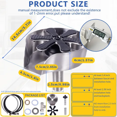 Miniatura 2 de Enjuagadora de vidrio de acero inoxidable para fregadero de cocina, pistola rociadora extraíble giratoria de 360° de alta presión, limpiador