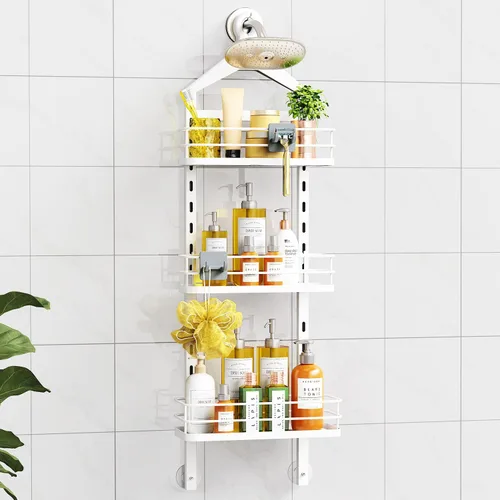 Miniatura 20 de ODesign Organizador de ducha de 2 niveles de altura ajustable, organizador de almacenamiento de estantes de baño, cesta de color negro