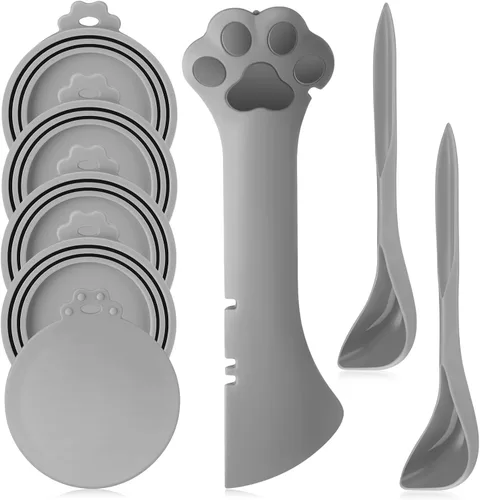 Uiifan Tapa de comida para gatos, tapas para latas de comida para gatos, 8 piezas, juego de 5 tapas de silicona para gatos húmedos, 2 cucharas de