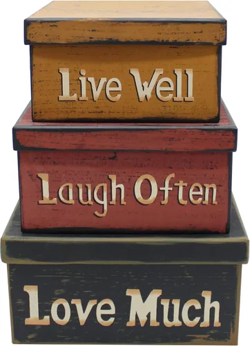 Miniatura 8 de CVHOMEDECO. Cajas anidadas rectangulares vintage primitivas de cartón “La familia lo es todo”, grandes 12 x 9 x 14 cm. Juego de 3.
