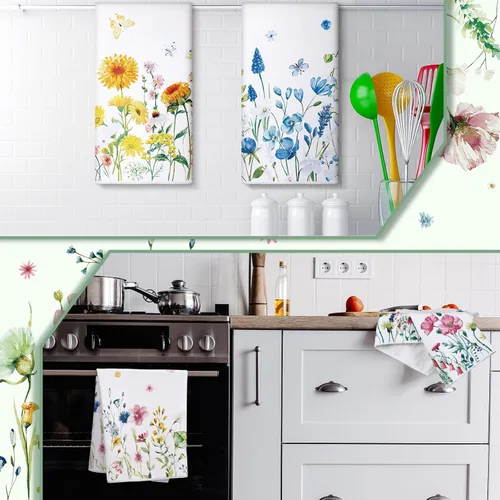 Miniatura 6 de Geyoga 6 toallas de cocina florales de primavera, flamenco, toallas de mano, girasol, margarita, flores silvestres, paños de té para primavera