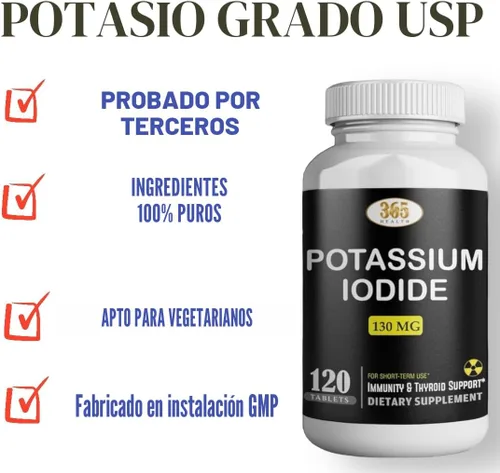 Miniatura 5 de Potasio Yoduro 130 mg - Tabletas de KI - Potasio 130 mg - Píldoras de Yodo de Potasio Fabricadas en EE. UU. YODO Naciente, Yoduro de potasio - 120