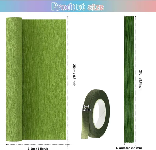 Miniatura 2 de Gersoniel 57 piezas de papel crepé de flores de bricolaje, 6 rollos de hojas de papel crepé de 1.58 onzas, 50 piezas de alambre de hierro floral