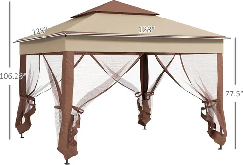 Miniatura 7 de Outsunny 11' x 11' Carpa desplegable de toldo, refugio para patio al aire libre con mosquitero con cremallera extraíble, carpa instantánea para Caqui