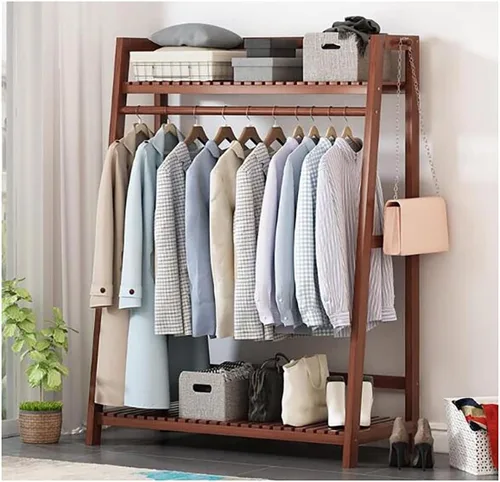 Miniatura 9 de Armario independiente, perchero con estantes, para dormitorio, entrada y sala de estar, ahorro de espacio (teca 27.6 x 15.2 x 56.7 in)
