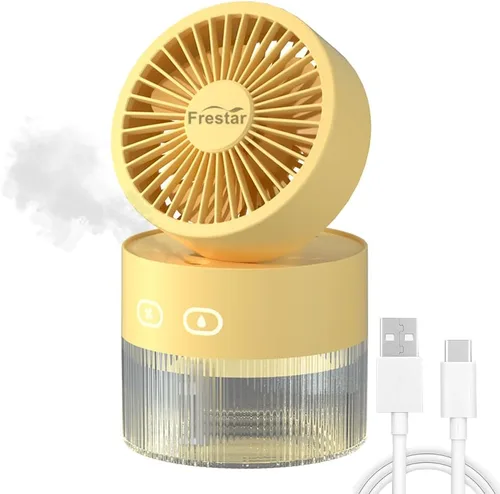 Ventilador de refrigeración personal y humidificador de aire pequeño de 11.8 fl oz con luz nocturna LED, humidificador de carga USB de escritorio y