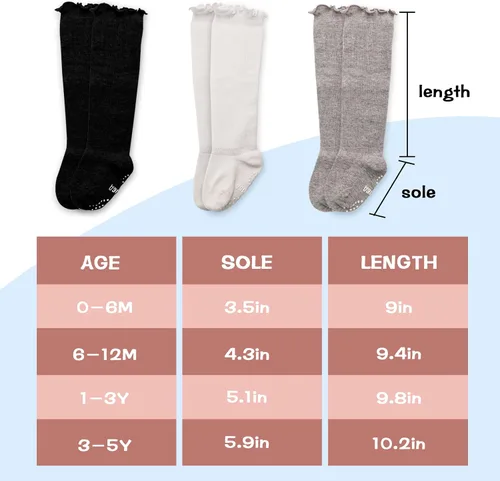 Miniatura 7 de Calcetines hasta la rodilla para bebé niña, calcetines antideslizantes para niños pequeños, tubo con volantes, uniforme para recién nacidos, 5 pares