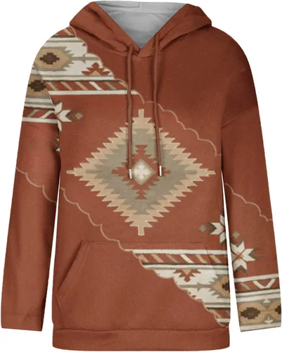 Miniatura 4 de Sudaderas con capucha estilo étnico azteca occidental para mujer, estilo casual, folk, manga larga, con bolsillo