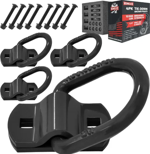 Vehiclex Anillos en D atornillados para remolque, puntos de anclaje forjados (paquete de 4), resistencia a la rotura de 12,000 libras, anillos