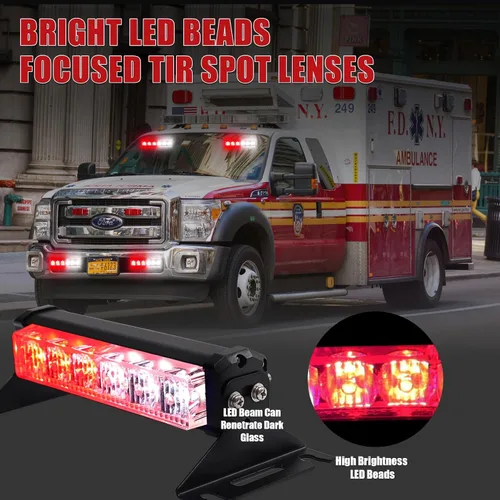 Miniatura 3 de 2 luces estroboscópicas de emergencia de 6.1 pulgadas, rojo y blanco, 12 LED de advertencia de peligro intermitentes de seguridad delantero/trasero