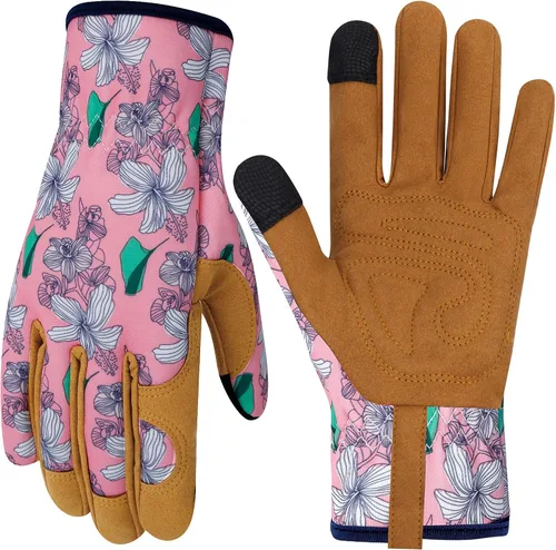 Guantes de Jardinería de Cuero MERTURN para Mujeres, Guantes de Jardín a Prueba de Espinas, Guantes de Trabajo Compatibles con Pantalla Táctil, P