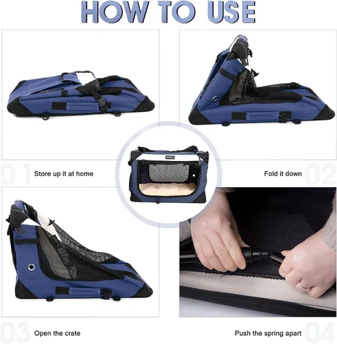 Miniatura 5 de Transportador grande para gatos, jaula de viaje plegable para perros, portátil, de lados suaves, con alfombrilla de felpa súper suave y cálida