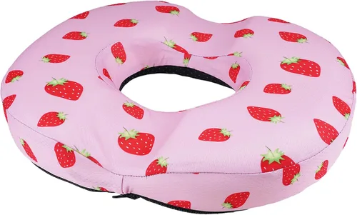 Cojín de asiento de rosquilla de fresa rosa para aliviar el dolor de coxis y hemorroides, cojín para silla de oficina en casa para trabajo sentado