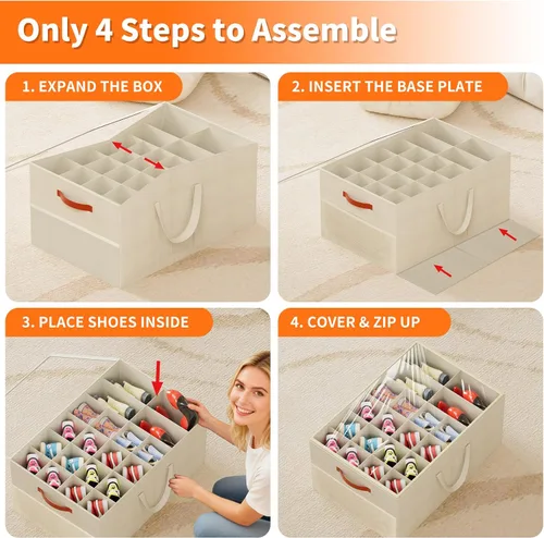 Miniatura 6 de Aokeyee Paquete de 2 organizadores de zapatos para armario, caja grande de almacenamiento de zapatos con capacidad para hasta 48 pares, organizador