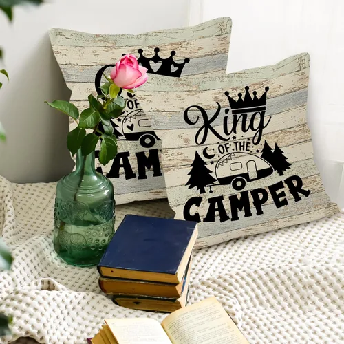 Miniatura 5 de Juego de 2 fundas de almohada con diseño de King Queen of The Camper, divertidos regalos para parejas, parejas de campamento, 18 x 18 pulgadas
