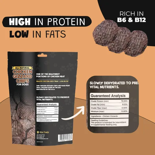 Miniatura 3 de Chips de molleja de pollo: golosinas de entrenamiento naturales para perros, hechas en Estados Unidos, un solo ingrediente, golosinas saludables