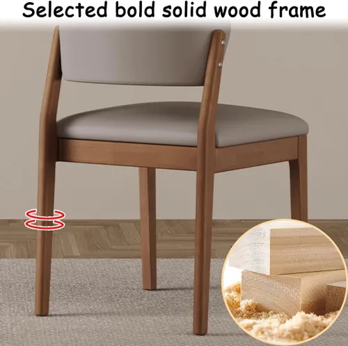 Miniatura 6 de YVYKFZD Wooden Dining Chairs Set, Leather Dining Room Chair, Upholstered Kitchen Chairs with Curved Backrest, Armless Living Room Chair, for Bedroom