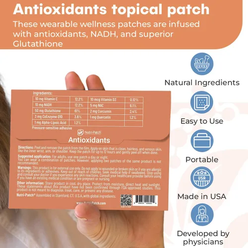 Miniatura 7 de NUTRI-PATCH Parche tópico antioxidante, infundido con vitamina C, glutatión, coenzima Q10, NAC, 30