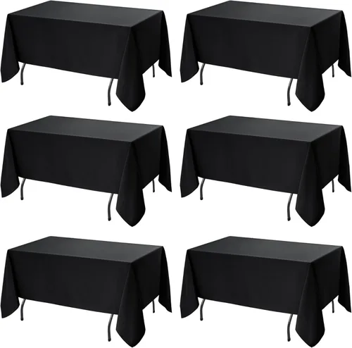 Miniatura 17 de Paquete de 6 manteles negros para mesas cuadradas, 54 x 54 pulgadas, tela de poliéster resistente a las manchas para mesas de 2 pies, manteles