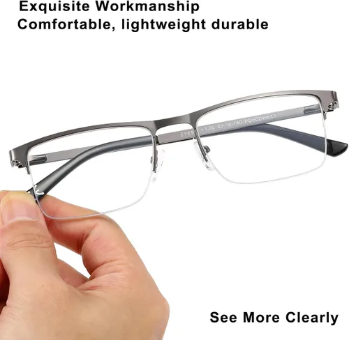 Miniatura 2 de EYECEDAR Paquete de 5 lentes de lectura de calidad para hombre, medio marco de metal, bisagras de resorte, bloqueo de luz azul, lentes para 5 Pares