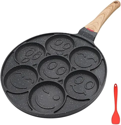Miniatura 9 de Molde de inducción para panqueques para niños, molde para panqueques, mini panqueques, antiadherente, 7 agujeros, cara sonriente, molde para Blanco