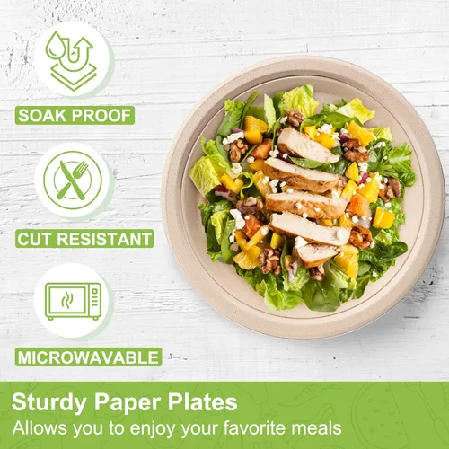 Miniatura 4 de Platos compostables de 10 pulgadas, paquete de 100, ecológicos, resistentes, platos marrones grandes
