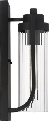 Miniatura 6 de Possini Euro Design Bogata - Moderna lámpara de pared para exteriores, acero negro texturizado, 15 1/2 pulgadas, cristal cilíndrico acanalado