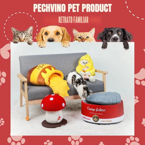 Miniatura 6 de PECHVINO Cama para gatos en forma de lata con funda de privacidad, cómodo cojín para gatos y perros pequeños