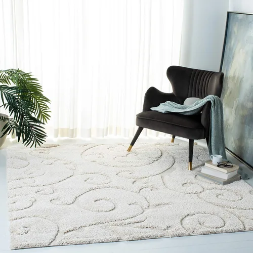 Miniatura 26 de SAFAVIEH - Alfombra de la colección Florida Shag - 10 pies redonda, color crema y beige, diseño de pergamino, no suelta pelusa y fácil de limpiar