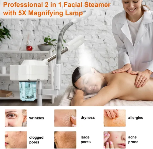 Miniatura 4 de Vaporizador facial 2 en 1, vaporizadores faciales profesionales con lámpara de aumento 5X, vaporizador facial para esteticista, vaporizador facial