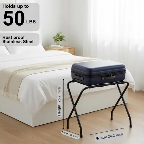 Miniatura 2 de USTECH Portaequipajes de acero inoxidable de doble nivel premontado, portaequipajes duradero para habitación de invitados con capacidad para hasta