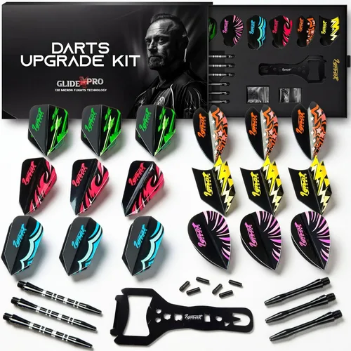 IgnatGames Vuelos de dardos y accesorios – Juegos de 30 dardos de diferentes formas y 6 protectores de vuelo, kit de accesorios de dardos Kit de