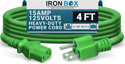 Miniatura 36 de IronBox Electric - Cable de alimentación de servicio pesado 5-15P a C13 - Cable de 3 clavijas 15A 125V 14/3 SJT para PC - Cable para computadora